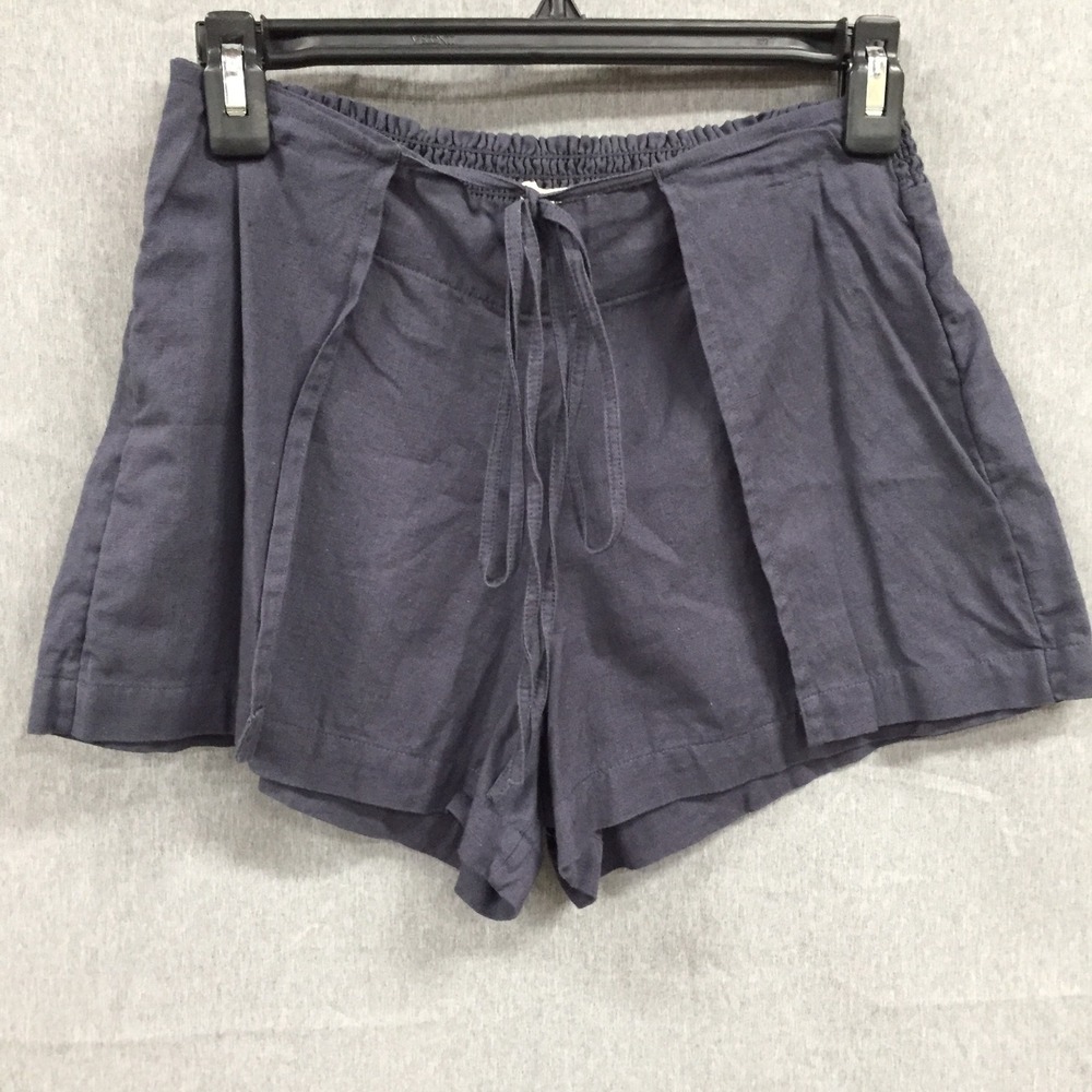 Billabong Womens Smocked Back Wrap Front Linen Blend Shorts‎ Blue Size M